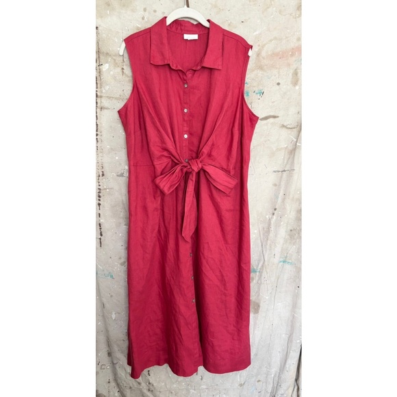 J Jill Linen Tie-Front Shirtdress in Cape Cod Red - Picture 1 of 5